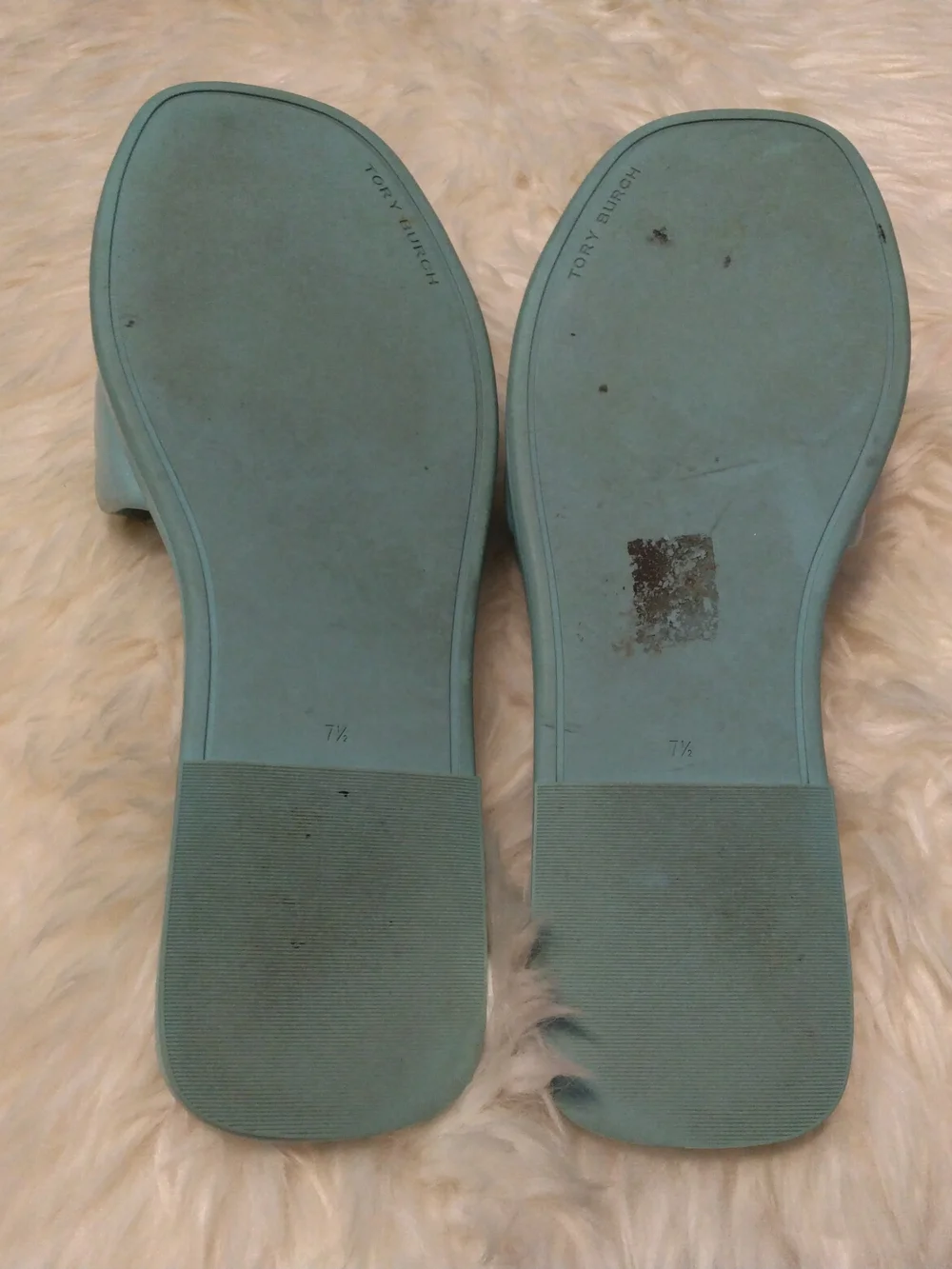Tory Burch Women’s Blue Double T Sport Slide Sandals Leather Slip-On US 7.5